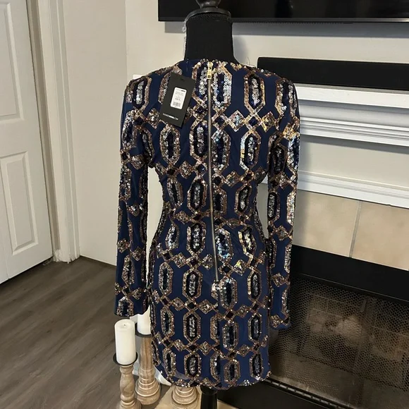Fashion Nova Navy and Gold Long Sleeve Dress - Picture 4 of 7